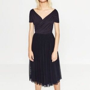 Zara Off the Shoulder Faux Wrap Midi Dress M